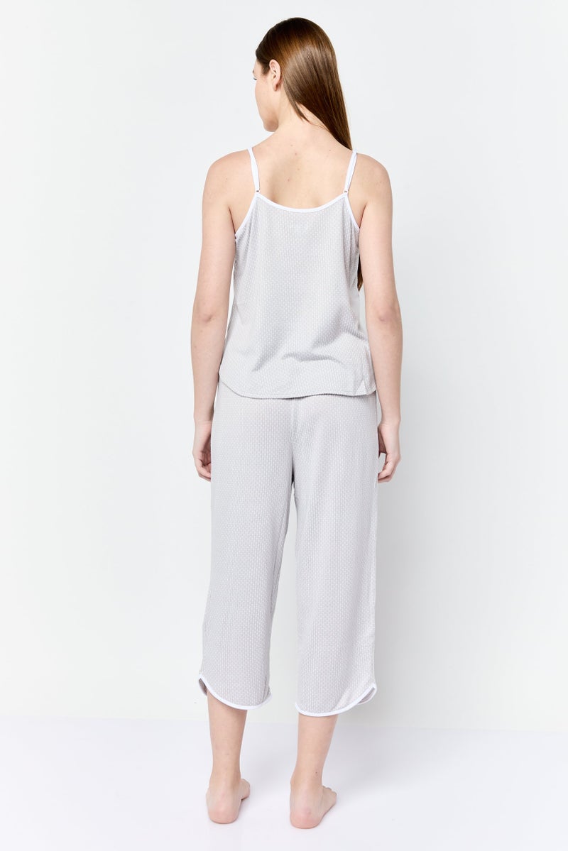 Jones New York Women Textured Sleeveless Top And Bottom Pyjama Set, Grey - Image 4